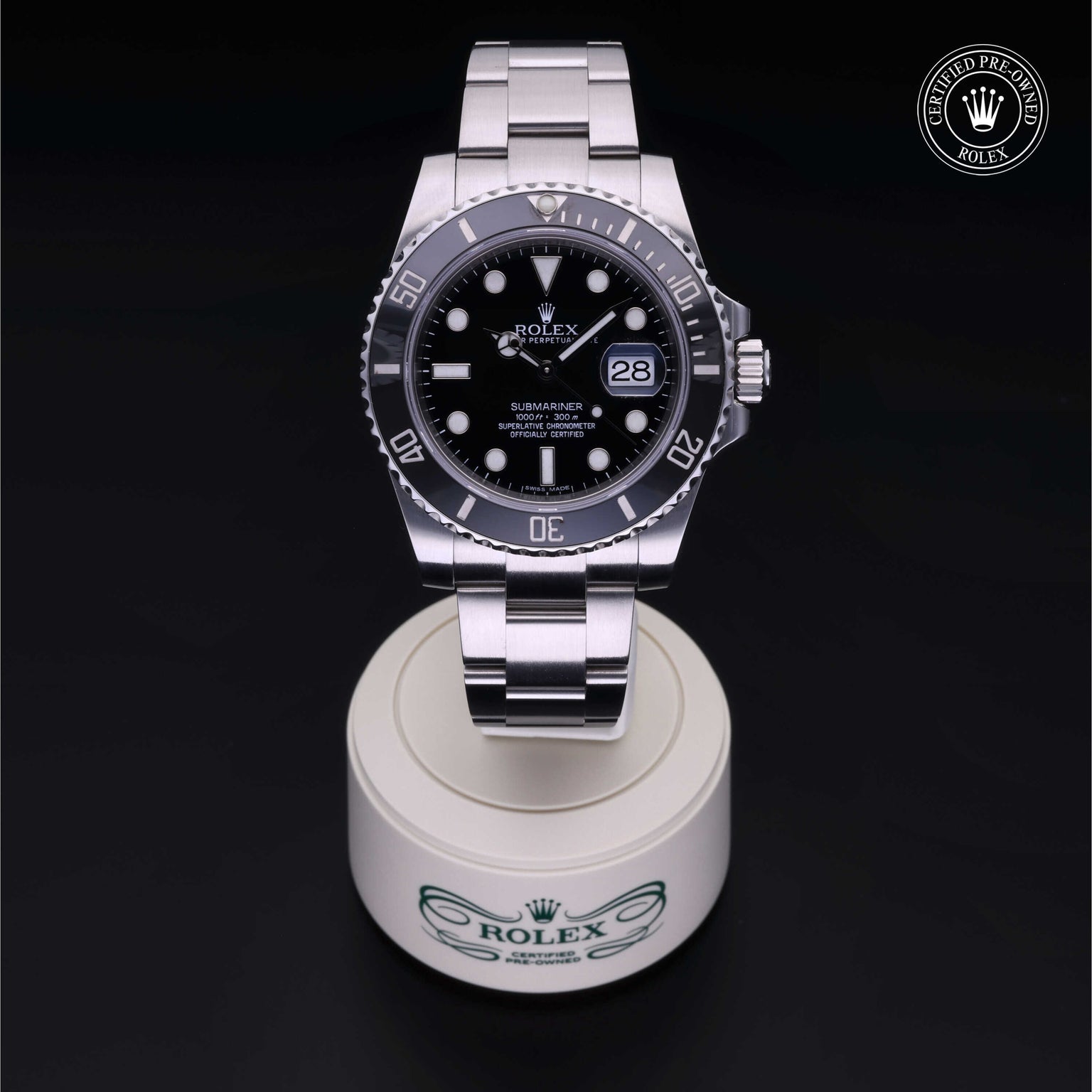 Rolex Certified Pre-owned Submariner M116610LN-0001 front on black background