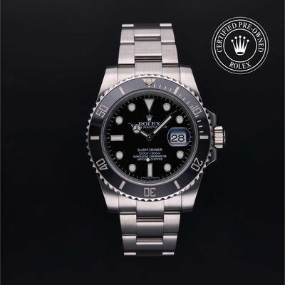 Rolex Certified Pre-owned Submariner M116610LN-0001 front on black background