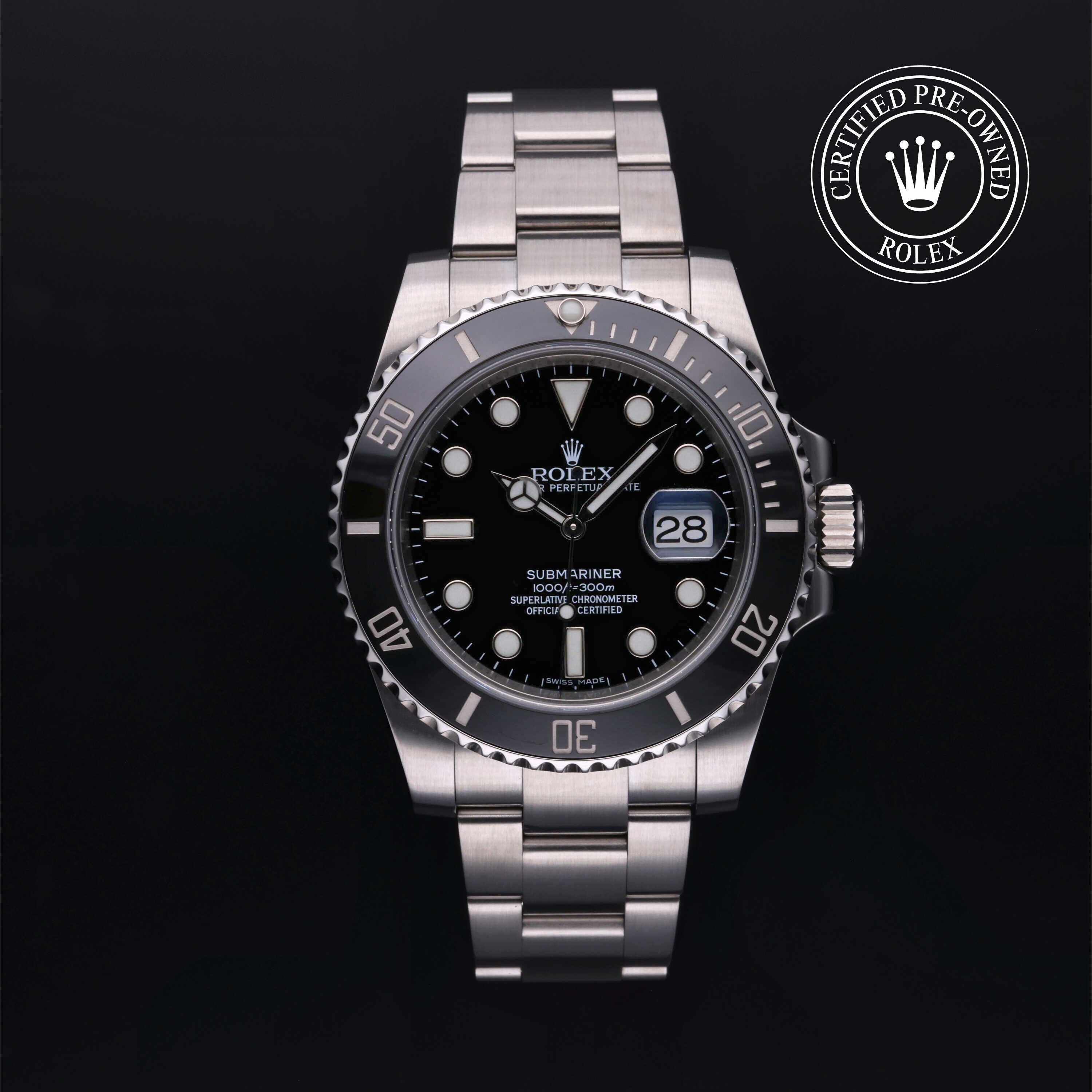 Rolex Certified Pre-owned Submariner M116610LN-0001 front on black background