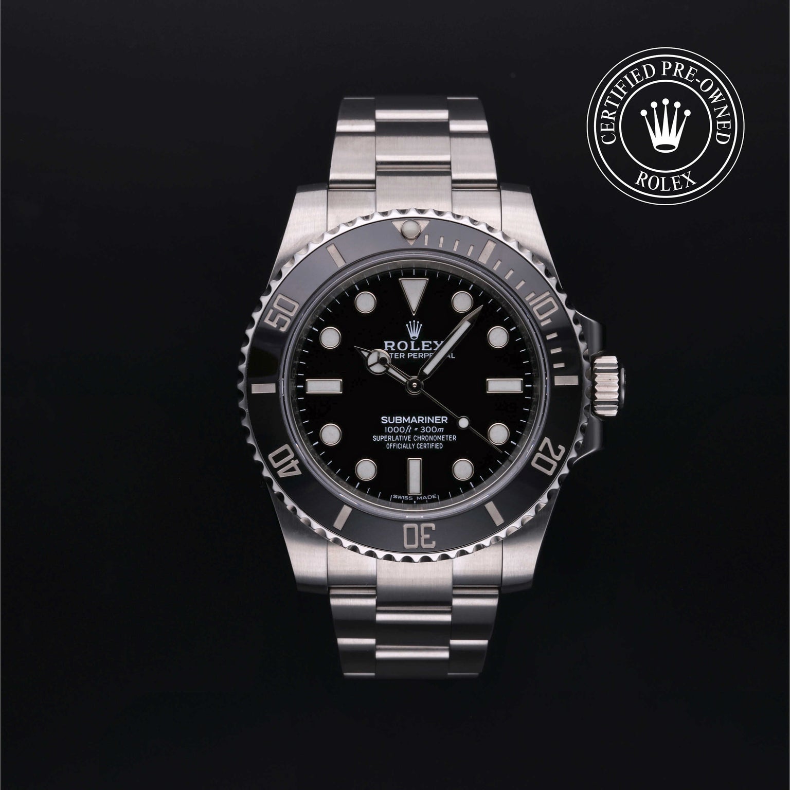 Rolex Certified Pre-owned Submariner M114060-0002 front on black background