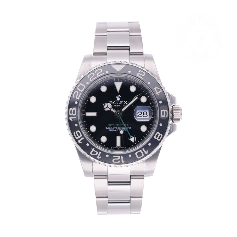 Rolex Certified Pre-owned GMT M116710LN-0001 front on white background