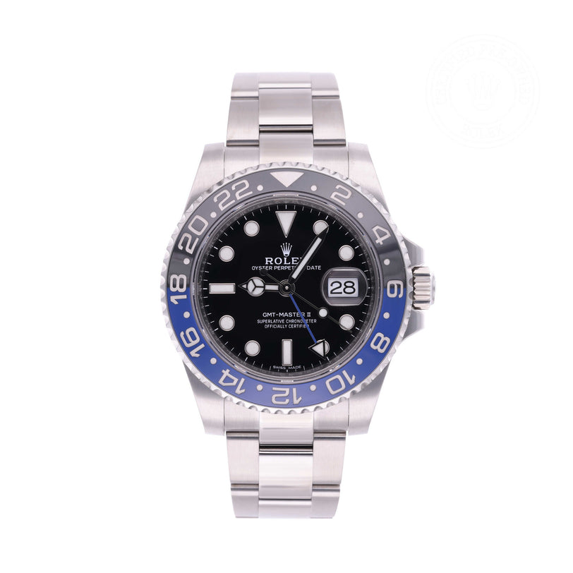 Rolex Certified Pre-owned GMT II M116710BLNR-0002 front on white background