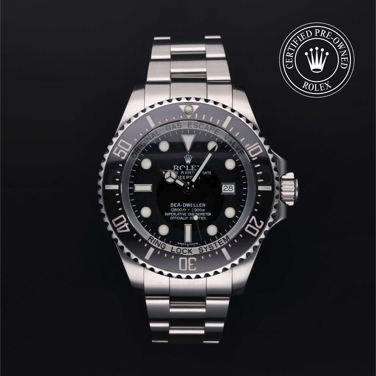 Rolex Certified Pre-owned Sea-Dweller M116660-0001 front on black background