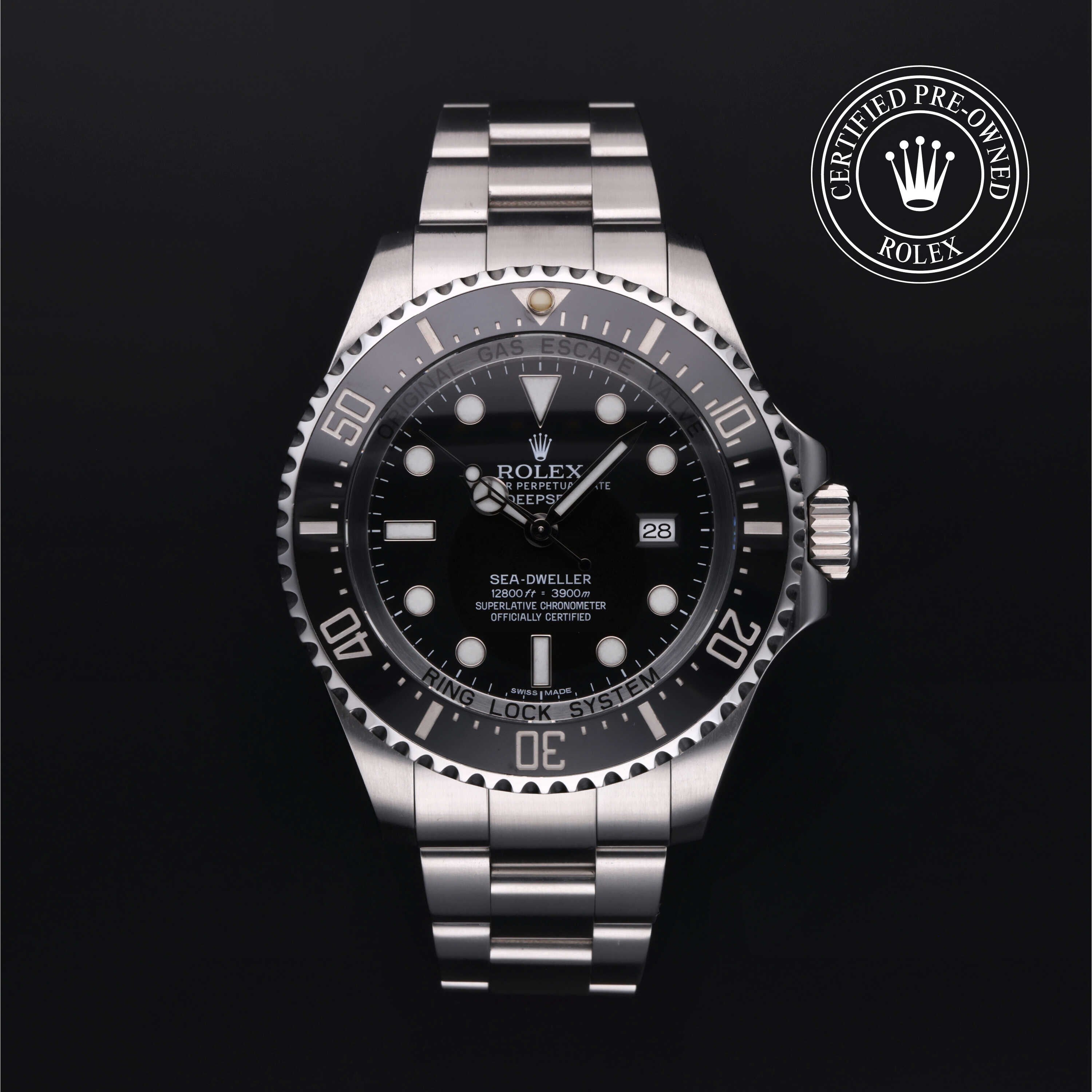 Rolex Certified Pre-owned Sea-Dweller M116660-0001 front on black background