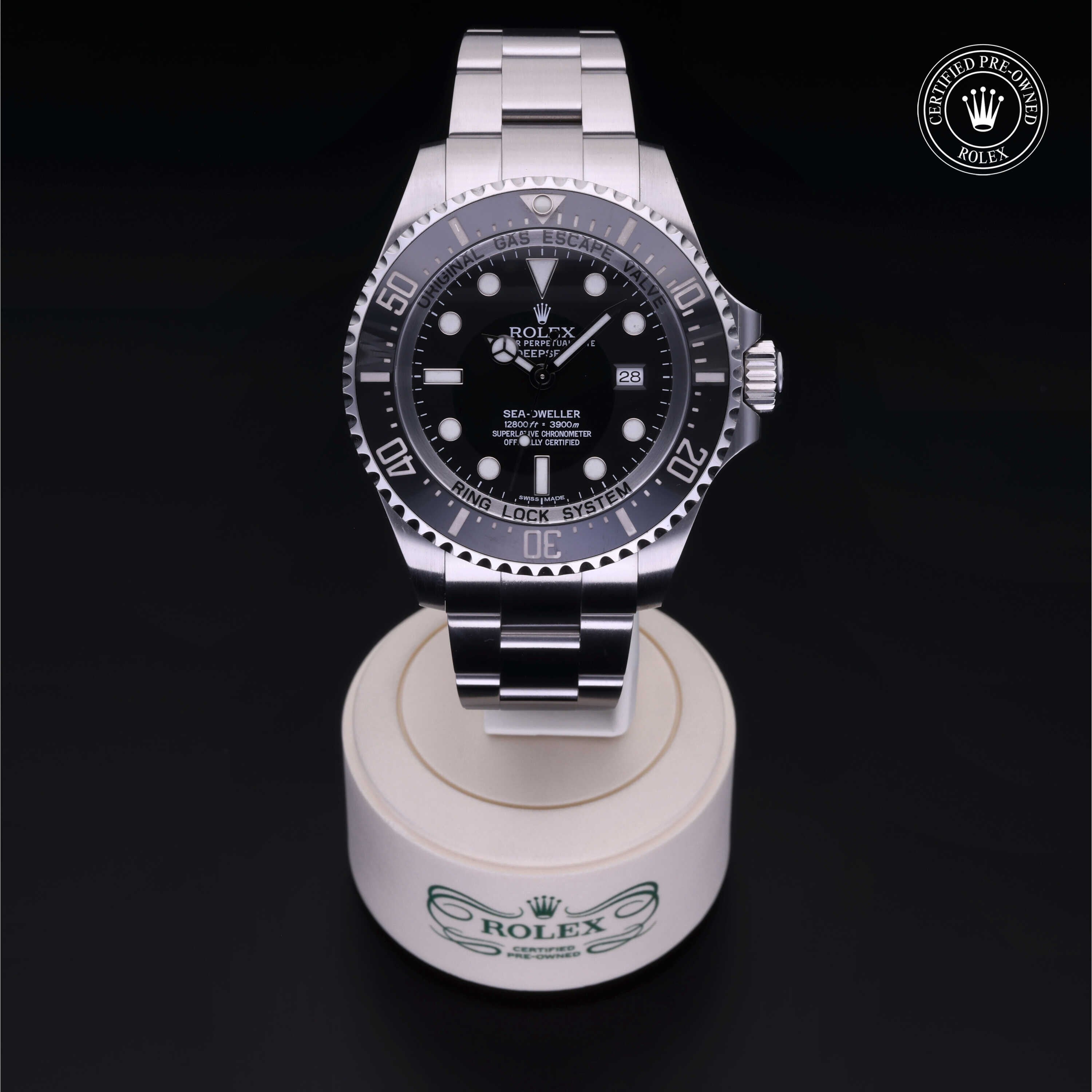 Rolex Certified Pre-owned Sea-Dweller M116660-0001 front on black background