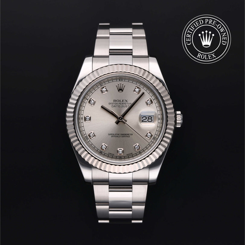 Rolex Certified Pre-owned Datejust M116334-0007 front on black background