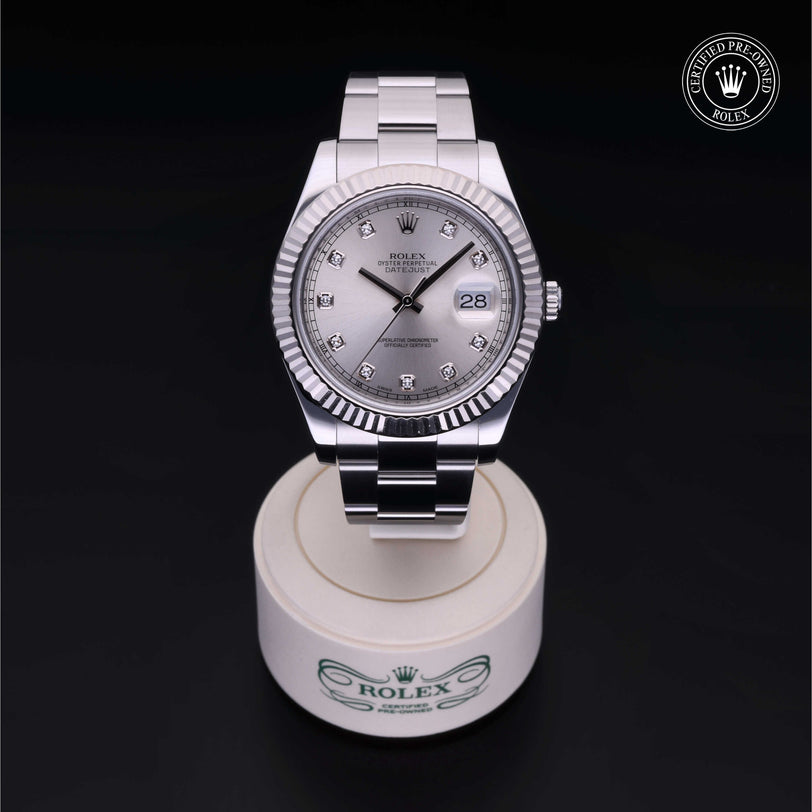 Rolex Certified Pre-owned Datejust M116334-0007 front on black background