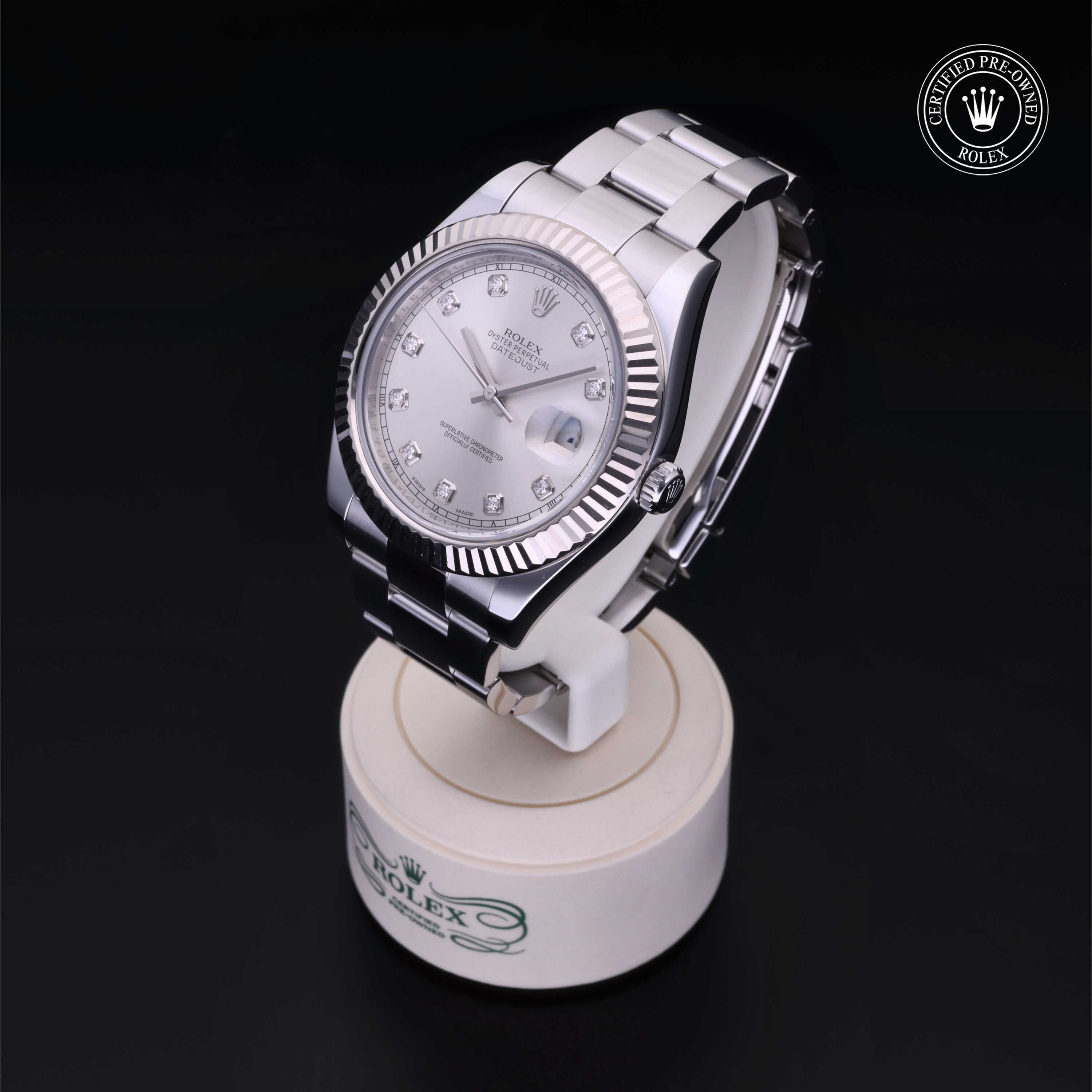 Rolex Certified Pre-owned Datejust M116334-0007 front on black background