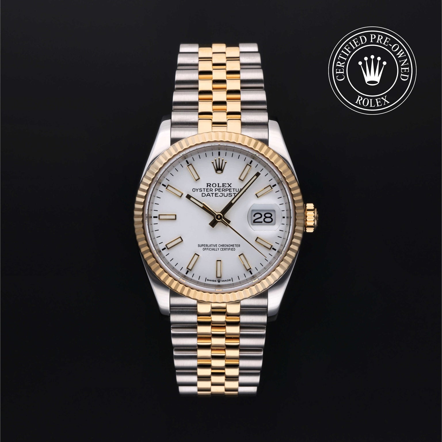 Rolex Certified Pre-owned Datejust M126233-0019 front on black background