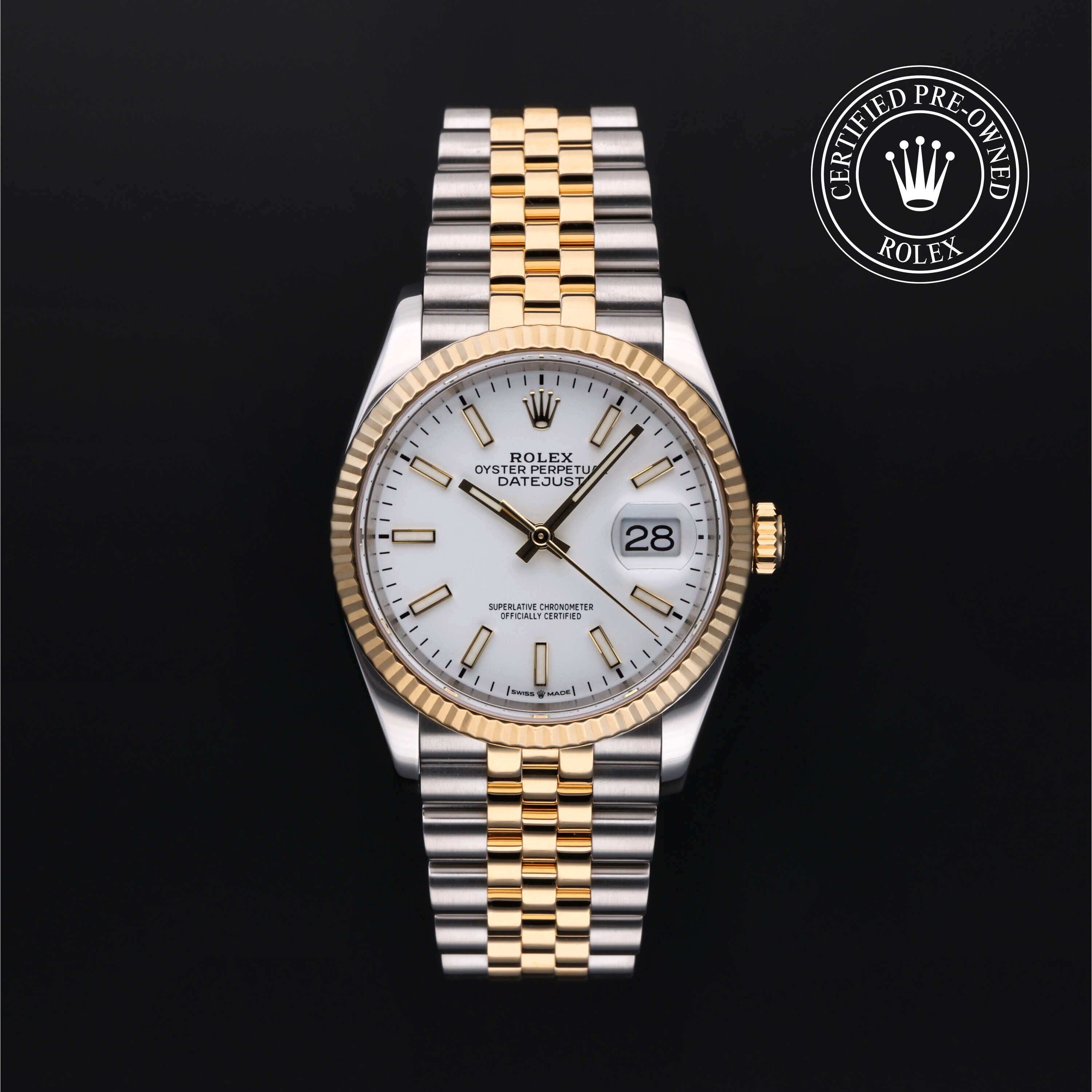 Rolex Certified Pre-owned Datejust M126233-0019 front on black background