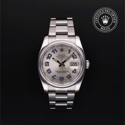 Rolex Certified Pre-owned Datejust M116200-0074 front on black background