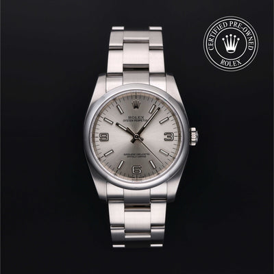 Rolex Certified Pre-owned Oyster Perpetual M116000-0001 front on black background