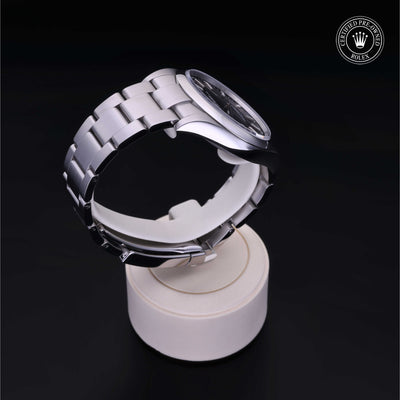 Rolex Certified Pre-owned Oyster Perpetual M114300-0001 front on black background