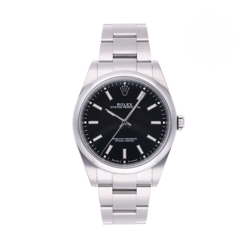 Rolex Certified Pre-owned Oyster Perpetual M114300-0001 front on white background