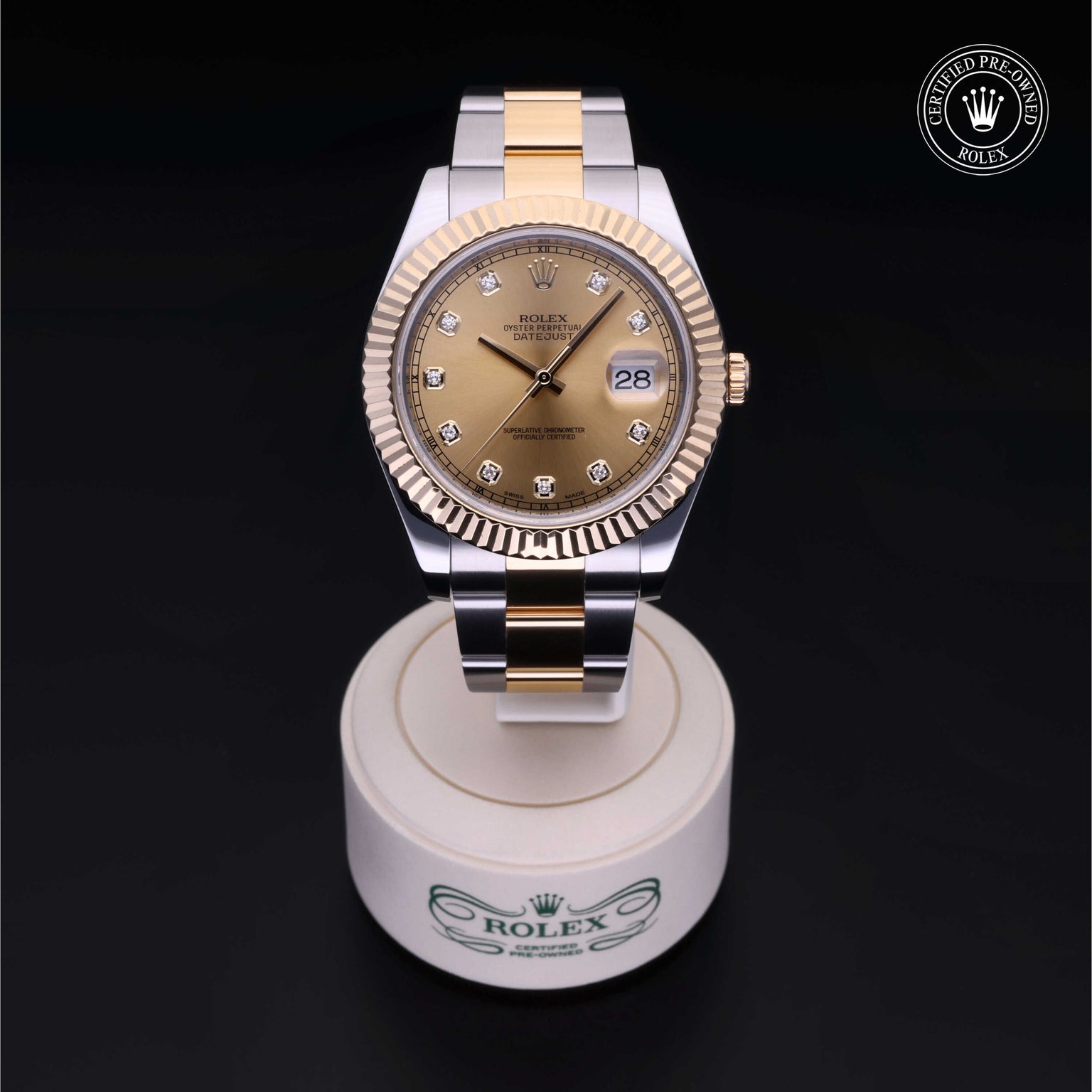 Rolex Certified Pre-owned Datejust M116333-0007 front on black background