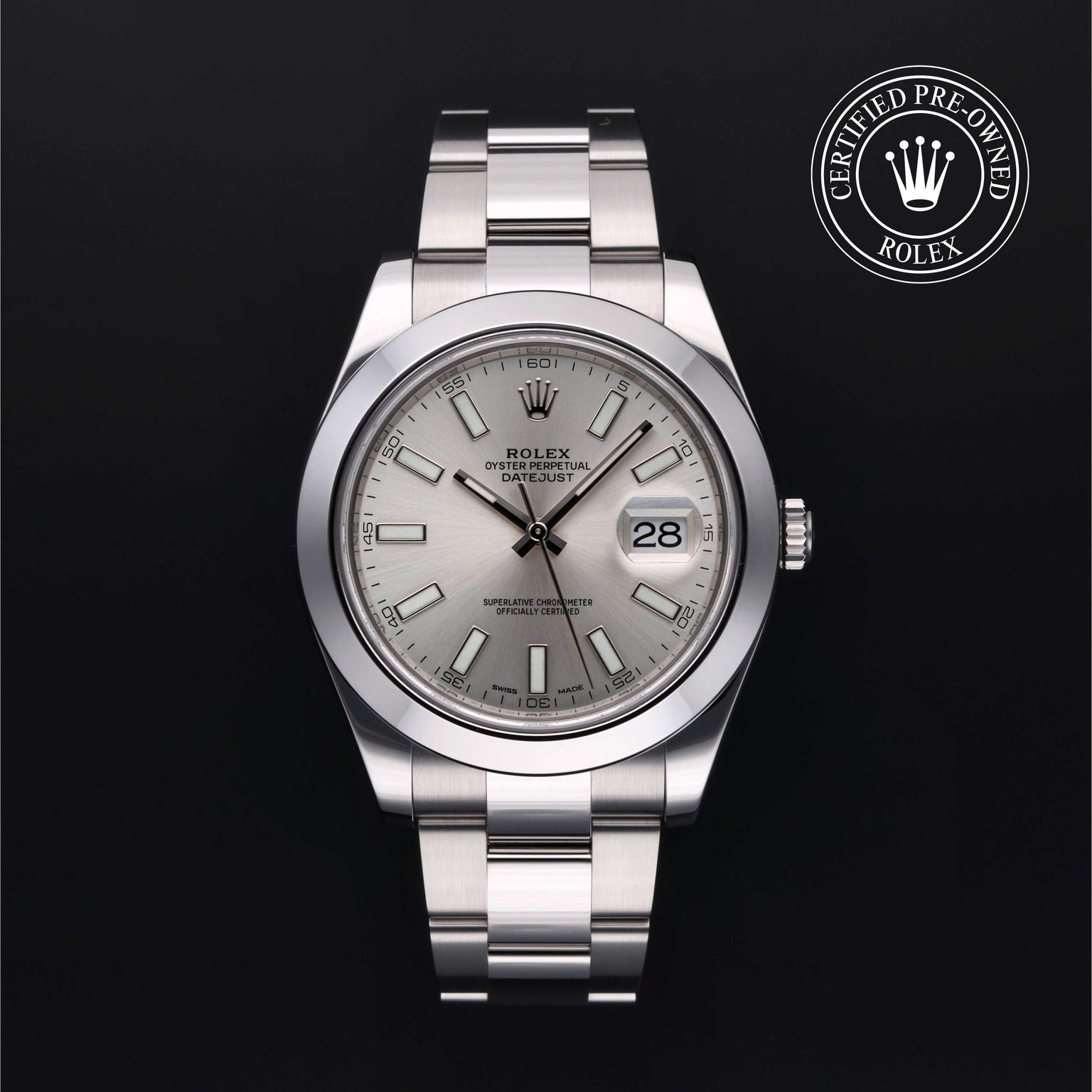 Rolex Certified Pre-owned Datejust M116300-0007 front on black background