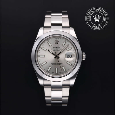 Rolex Certified Pre-owned Datejust M116300-0007 front on black background