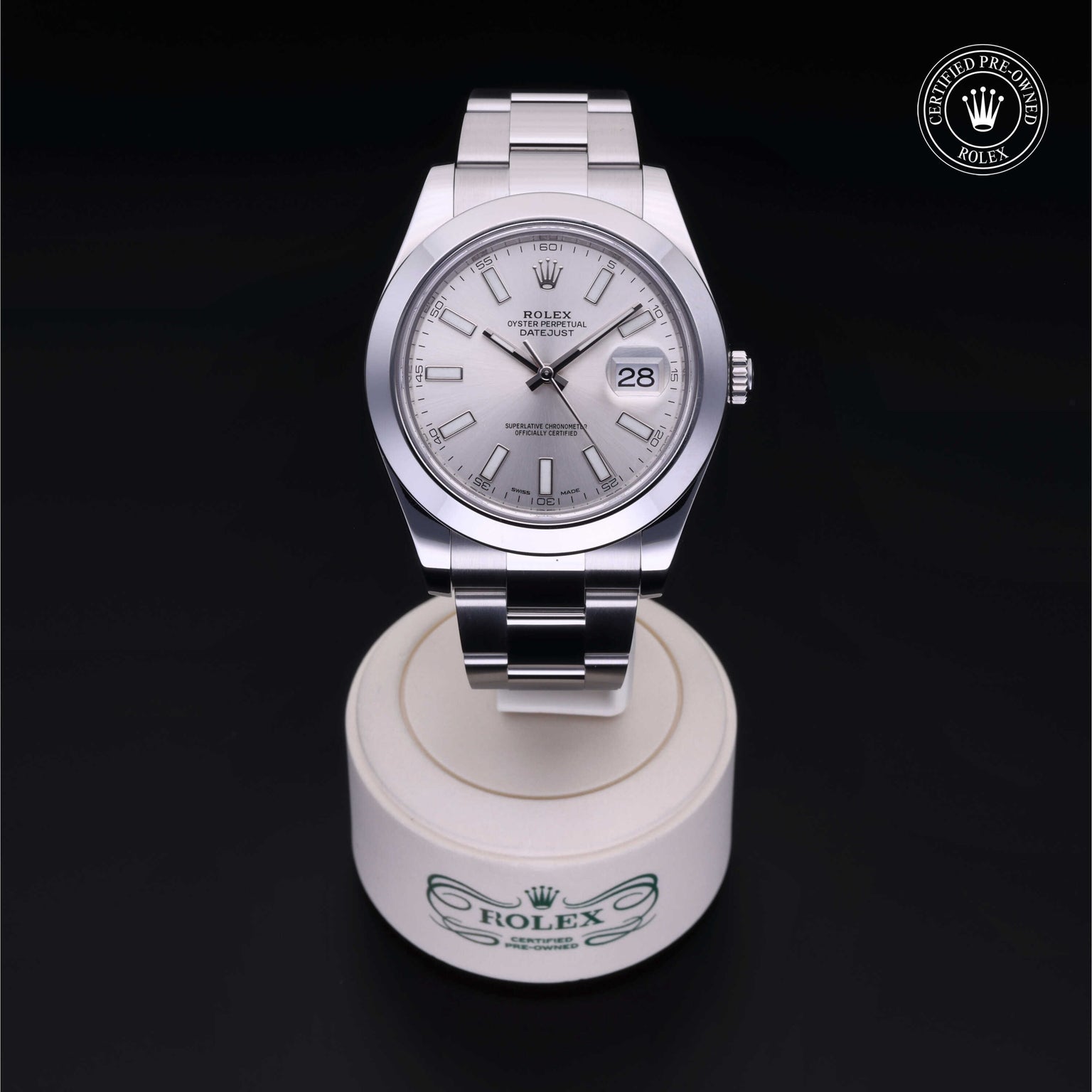 Rolex Certified Pre-owned Datejust M116300-0007 front on black background