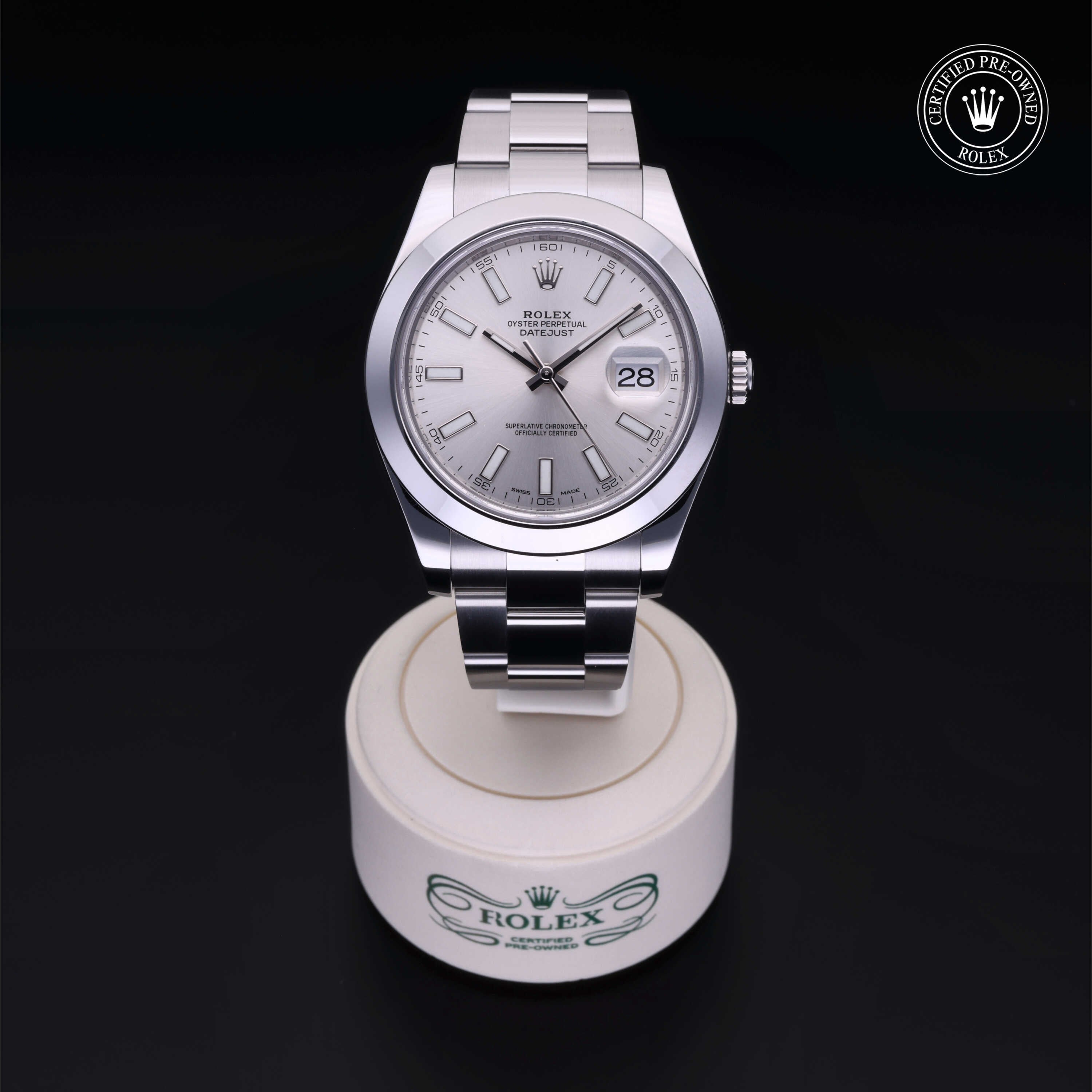 Rolex Certified Pre-owned Datejust M116300-0007 front on black background