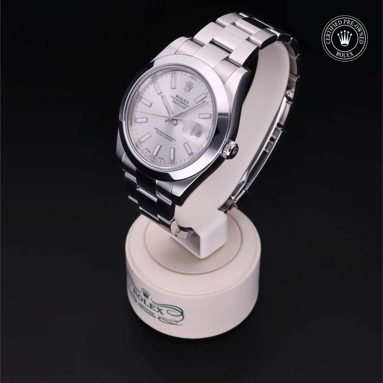 Rolex Certified Pre-owned Datejust M116300-0007 front on black background