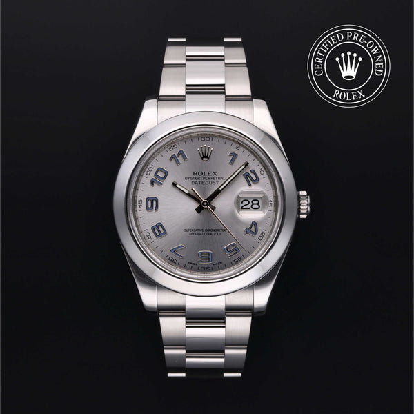 Rolex Certified Pre-owned Datejust M116300-0002 front on black background