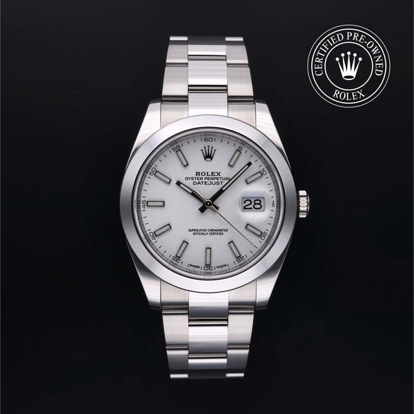 Rolex Certified Pre-owned Datejust M126300-0005 front on black background