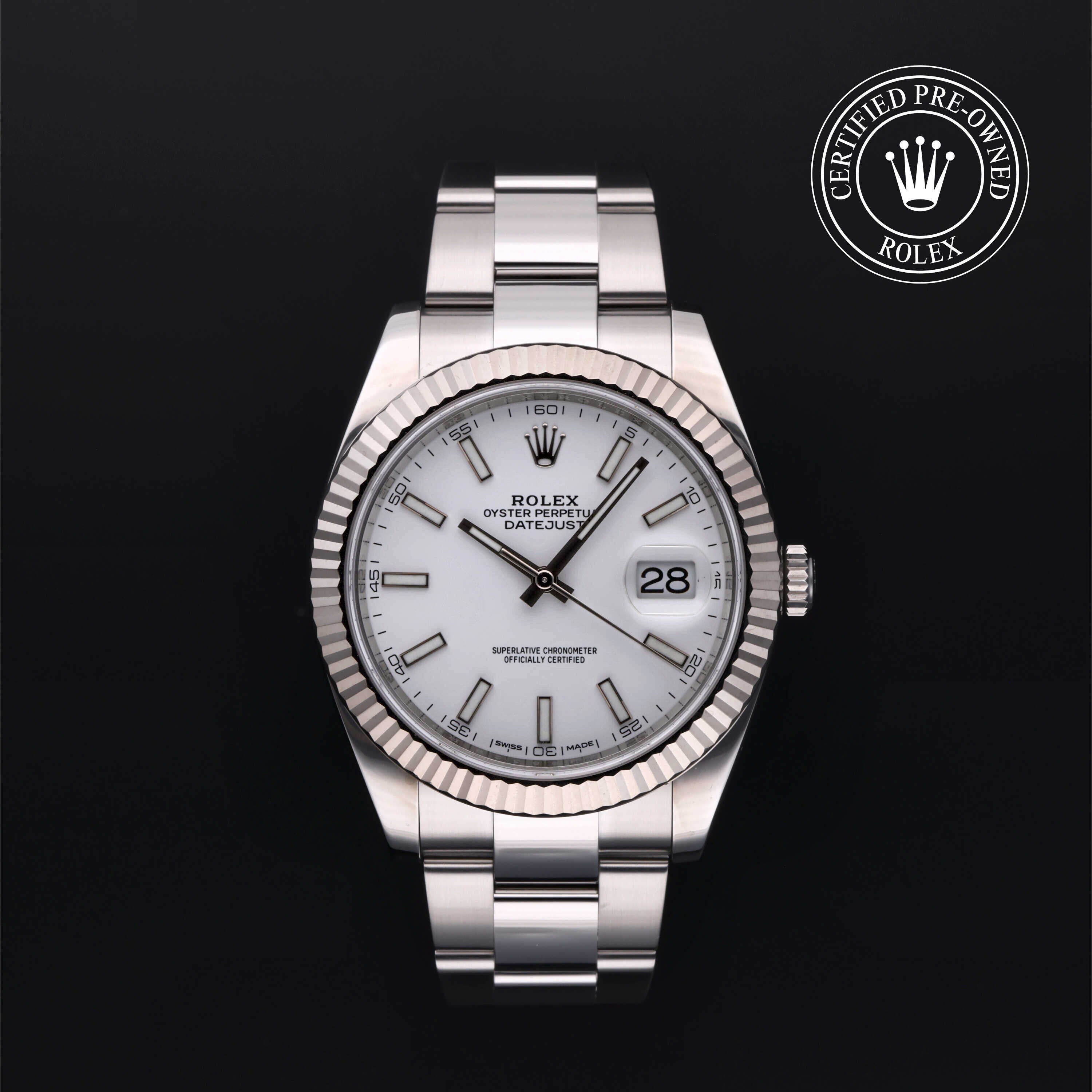 Rolex Certified Pre-owned Datejust M126334-0009 front on black background
