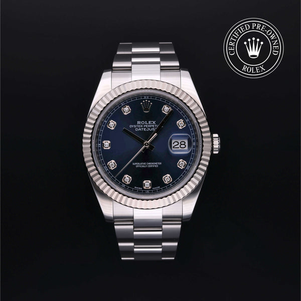 Rolex Certified Pre-owned Datejust M126334-0015 front on black background
