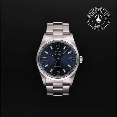 Rolex Certified Pre-owned Air-King M14000-0003 front on black background