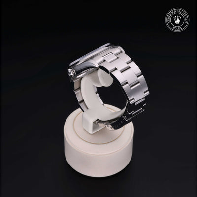 Rolex Certified Pre-owned Air-King M14000-0003 front on black background