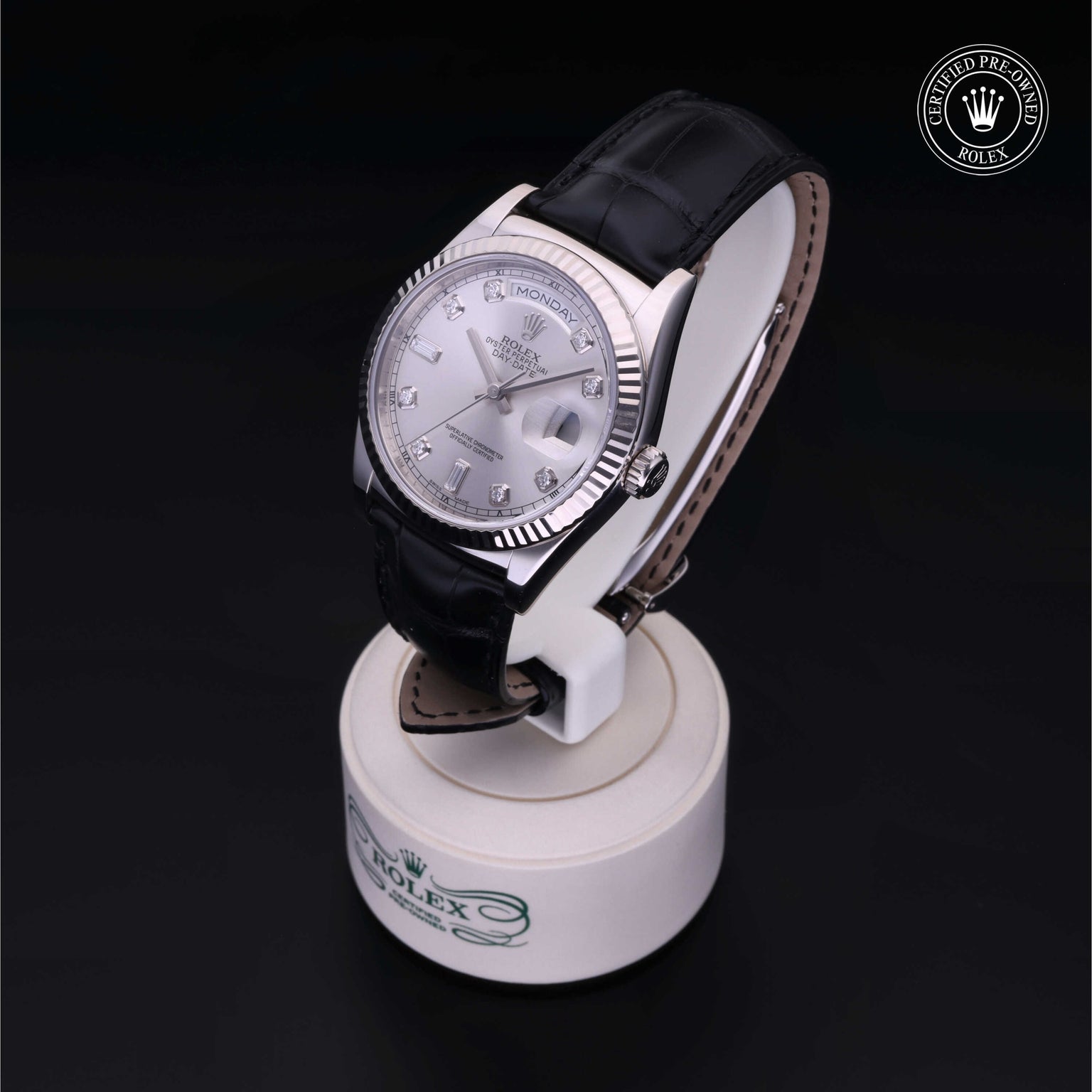 Rolex Certified Pre-owned Day-date M118139-0056 front on black background