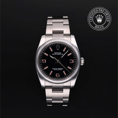 Rolex Certified Pre-owned Oyster Perpetual M116000-0006 front on black background