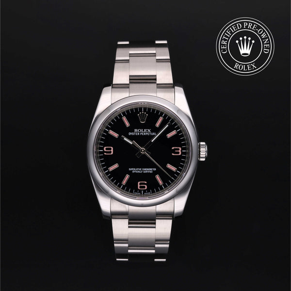 Rolex Certified Pre-owned Oyster Perpetual M116000-0006 front on black background