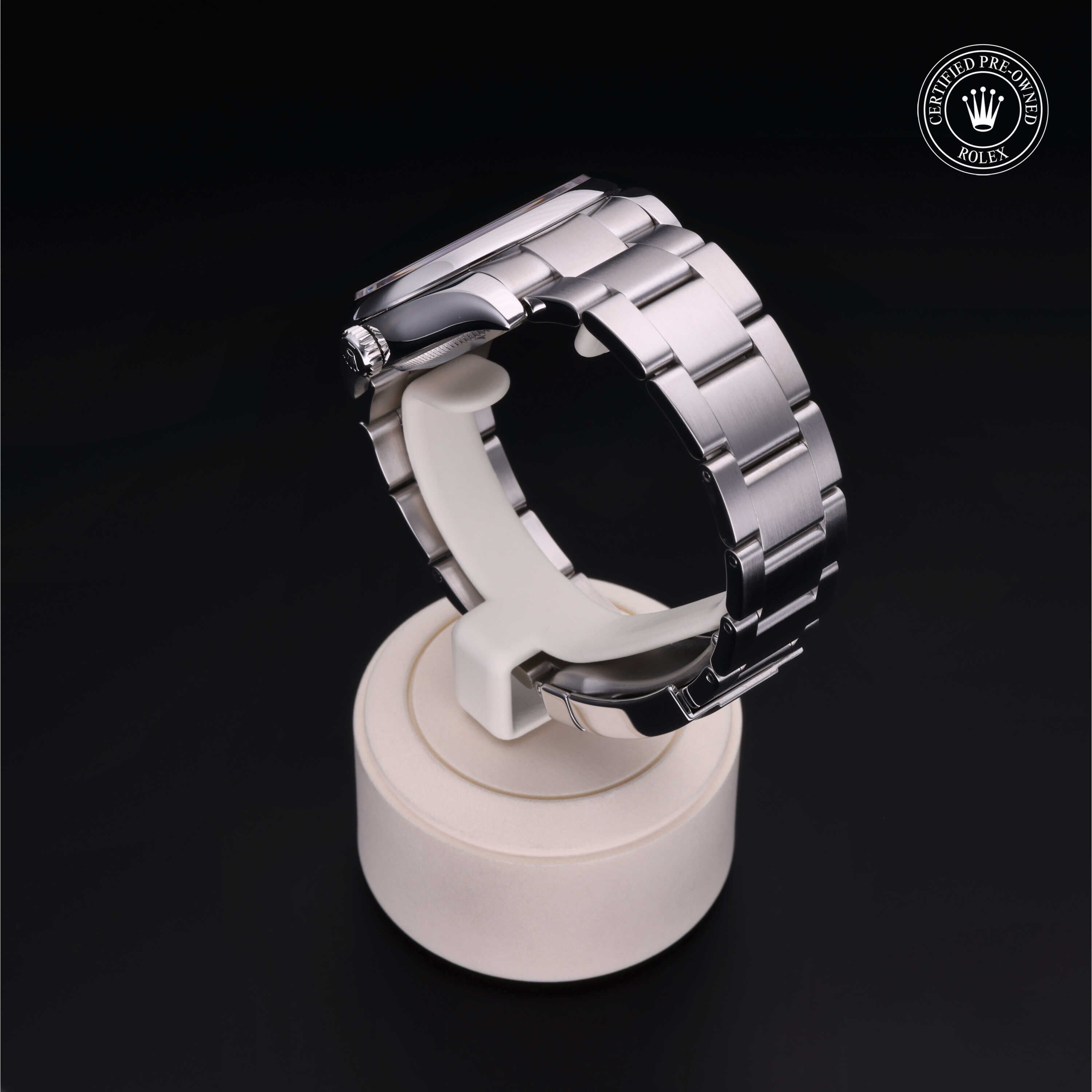 Rolex Certified Pre-owned Oyster Perpetual M116000-0006 front on black background