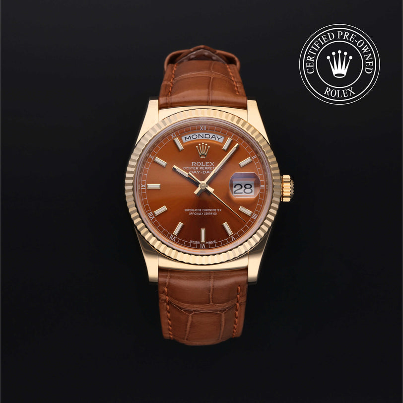 Rolex Certified Pre-owned Day-date M118138-0005 front on black background