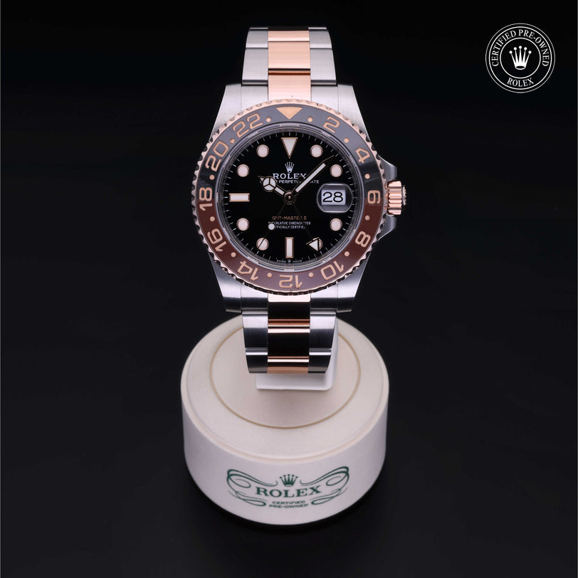 Rolex Certified Pre-owned GMT M126711CHNR-0002 front on black background