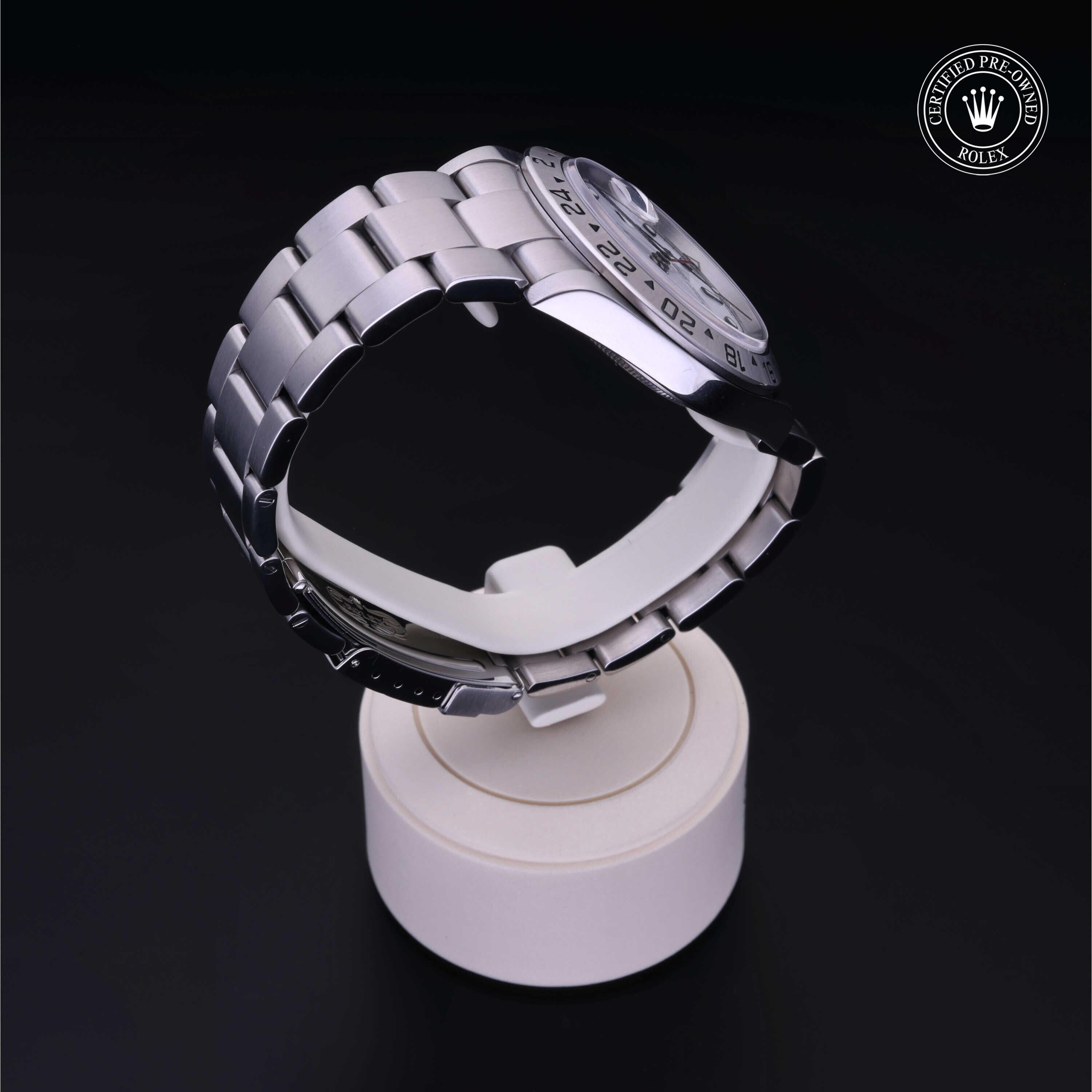 Rolex Certified Pre-owned Explorer M16570-0006 front on black background