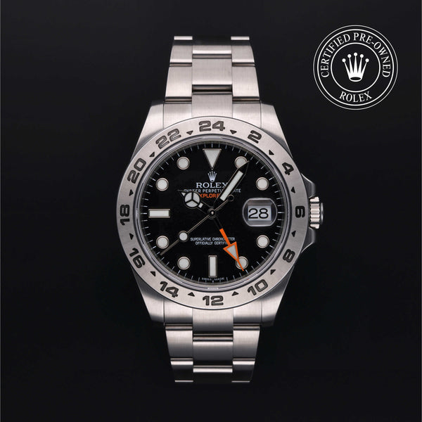 Rolex Certified Pre-owned Explorer M216570-0002 front on black background