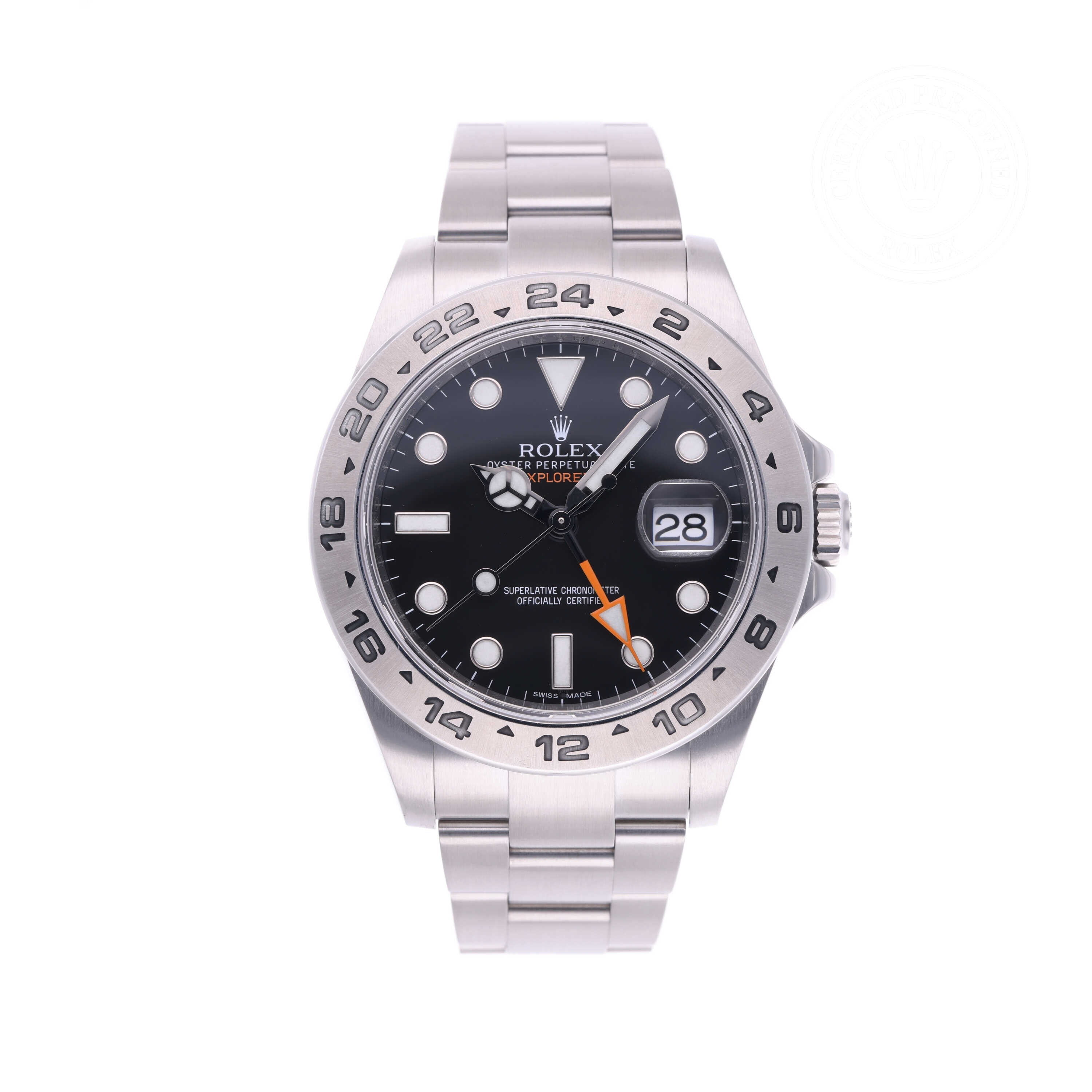 Rolex Certified Pre-owned Explorer M216570-0002 front on white background