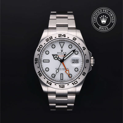 Rolex Certified Pre-owned Explorer M216570-0001 front on black background