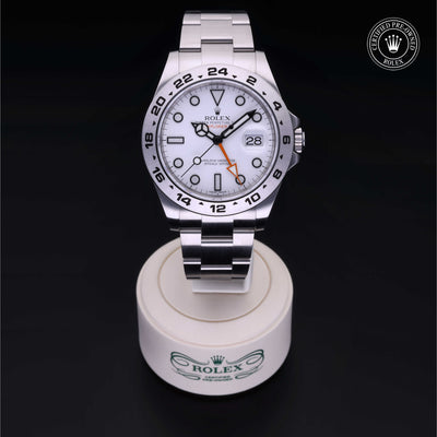 Rolex Certified Pre-owned Explorer M216570-0001 front on black background