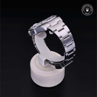 Rolex Certified Pre-owned Explorer M216570-0001 front on black background