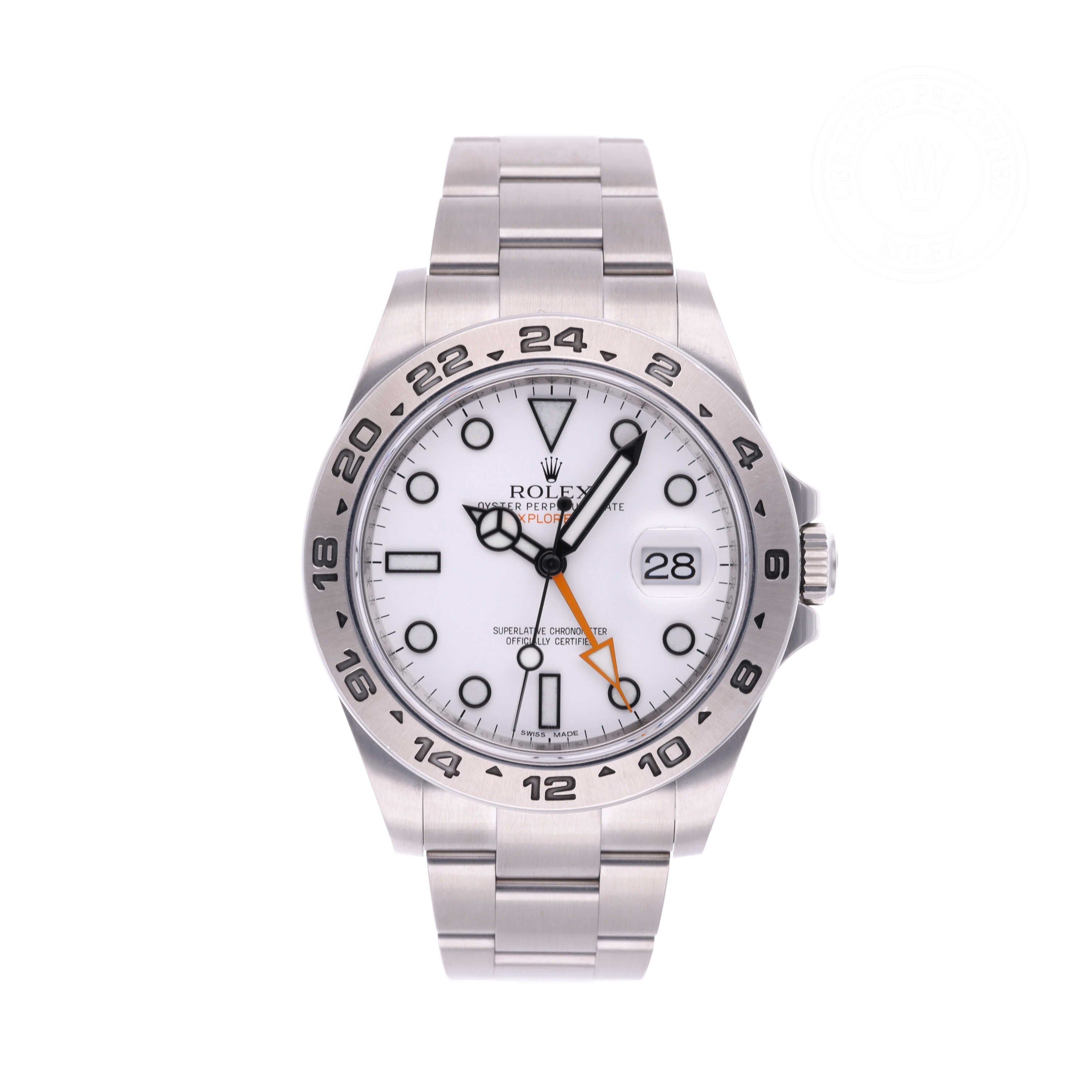 Rolex Certified Pre-owned Explorer M216570-0001 front on white background