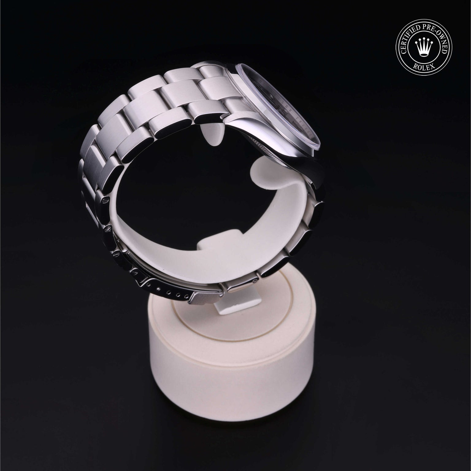 Rolex Certified Pre-owned Explorer M114270-0002 front on black background