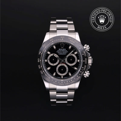 Rolex Certified Pre-owned Daytona M116500LN-0002 front on black background