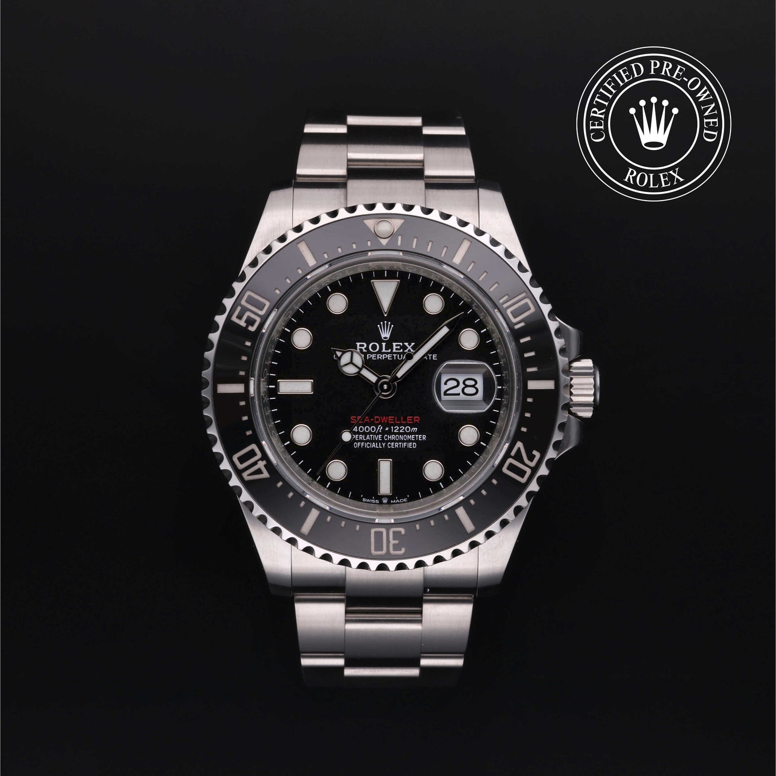 Rolex Certified Pre-owned Sea-Dweller M126600-0001 front on black background