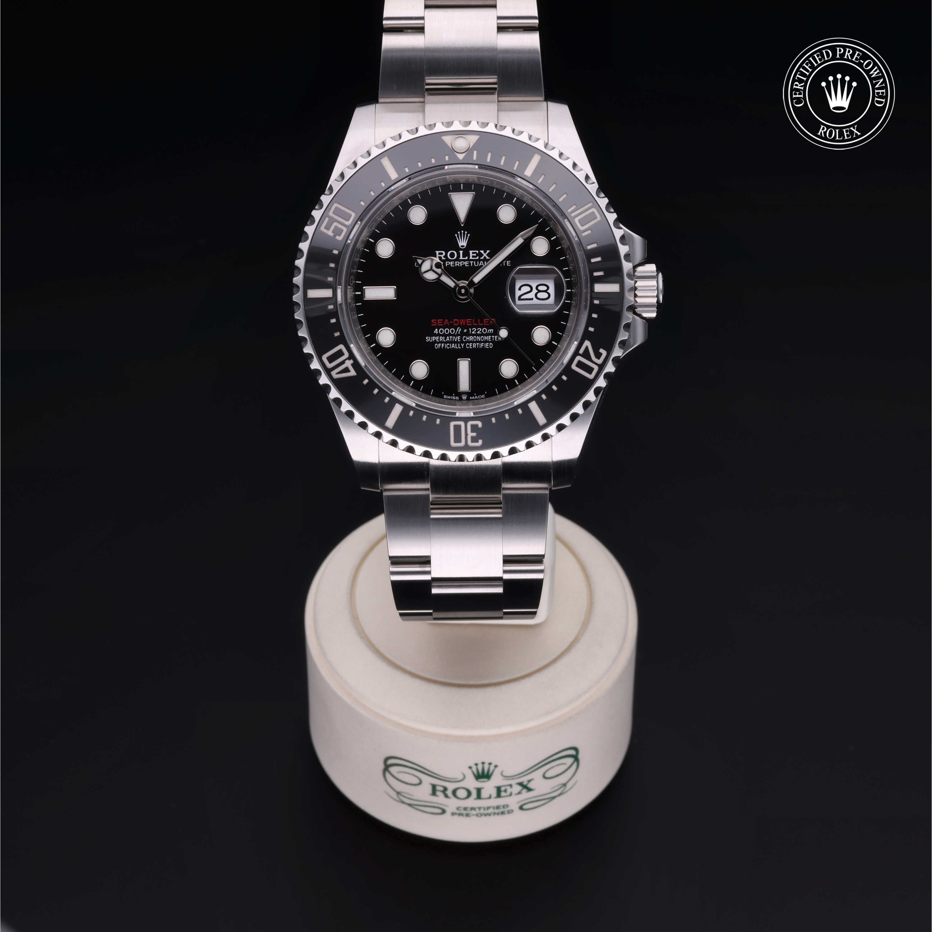 Rolex Certified Pre-owned Sea-Dweller M126600-0001 front on black background