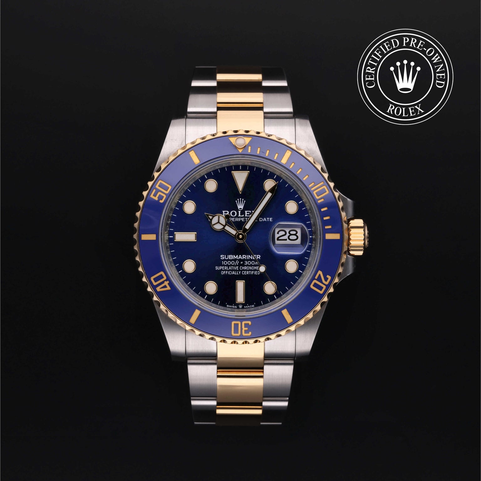 Rolex Certified Pre-owned Submariner M126613LB-0002 front on black background