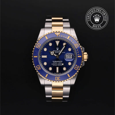 Rolex Certified Pre-owned Submariner M126613LB-0002 front on black background