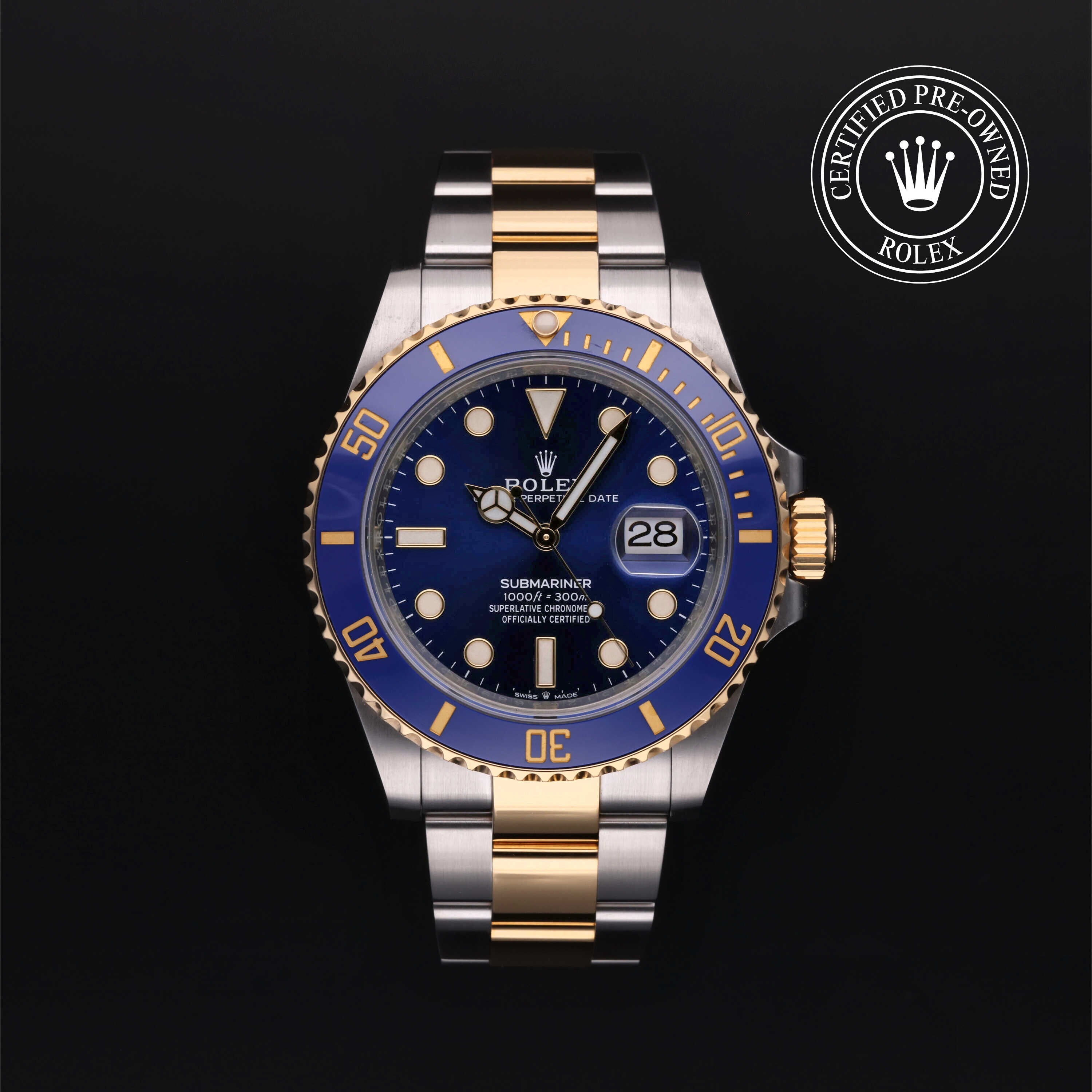 Rolex Certified Pre-owned Submariner M126613LB-0002 front on black background